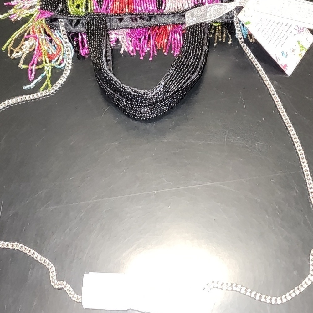 Handcrafted In India Multicolored Fringe Beaded Small Handbag - Picture 5 of 8